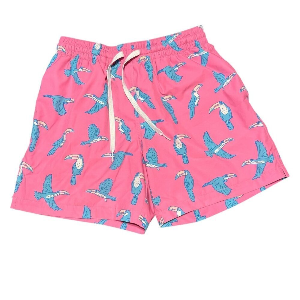 Chubbies Toucan Swim Trunks Pink With Drawstring Waist & Back Pocket - Mens S